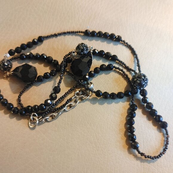 925 Tassels Black Faceted Beaded Necklace Mourning Vintage Victorian Jet Glass - Picture 16 of 16